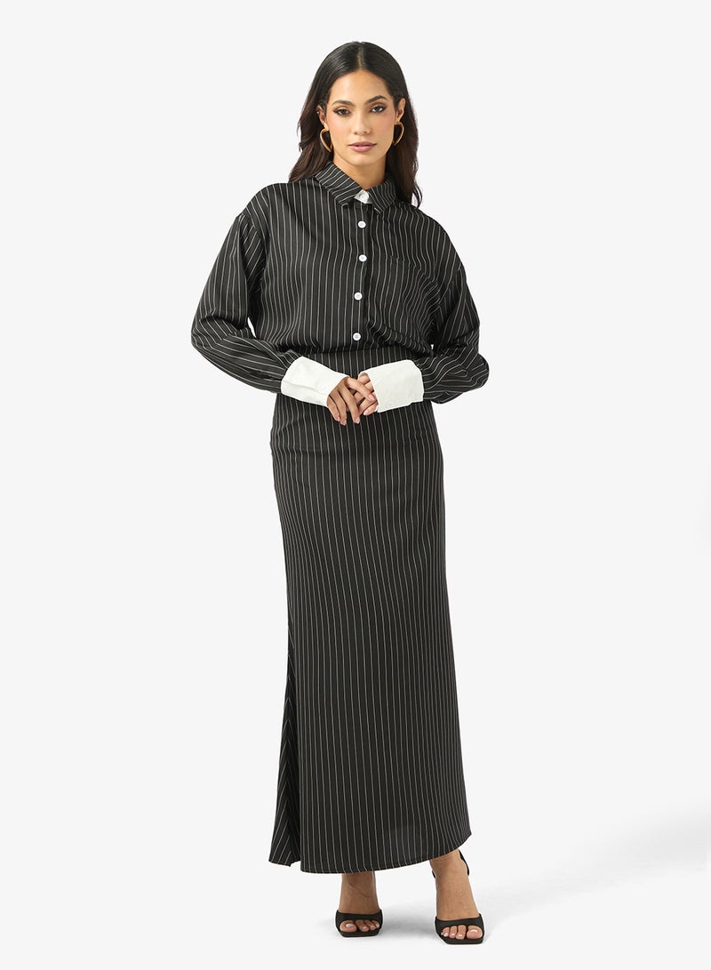 خزانة طقم بلوزة وتنورة مخططة - Image 1