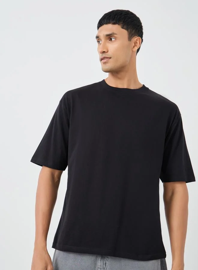 Styli Pack of 5 - Solid Crew Neck Cotton Oversized T-Shirt