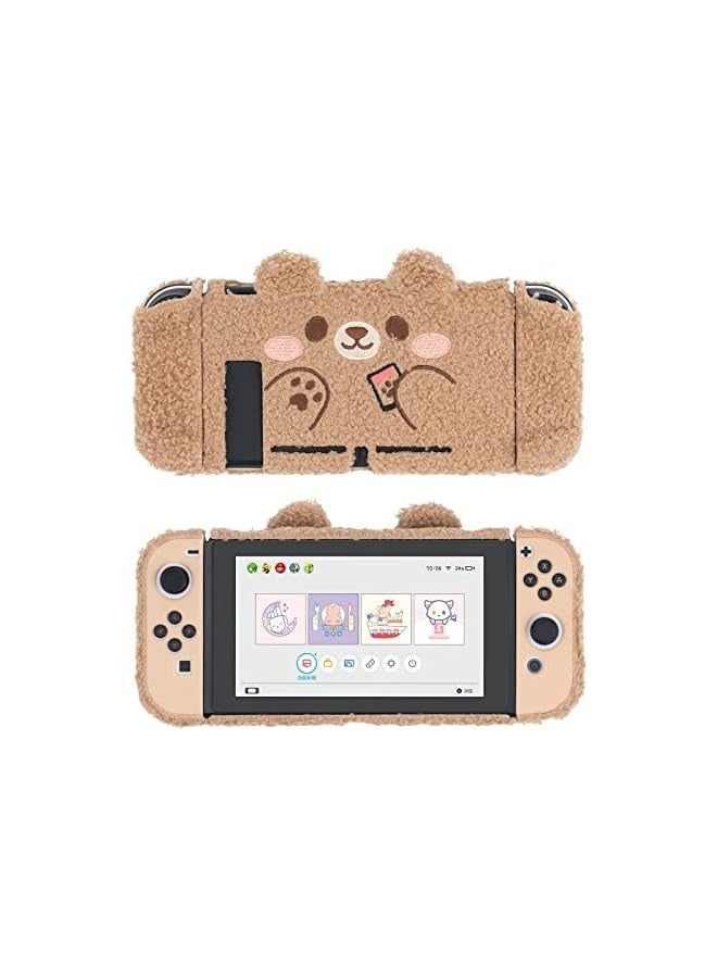 PROMASS Cute Plush Protective Case Cover Compatible with Nintendo Switch and Joy Con- Shock-Absorption and Anti-Scratch - Plush Bear - Image 1
