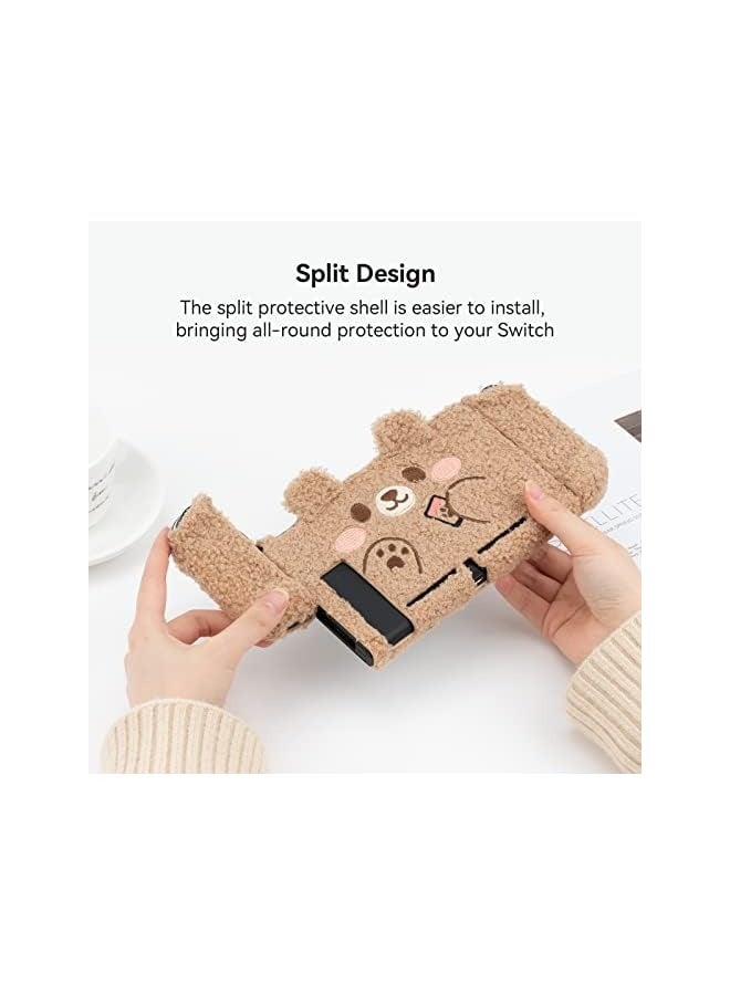 PROMASS Cute Plush Protective Case Cover Compatible with Nintendo Switch and Joy Con- Shock-Absorption and Anti-Scratch - Plush Bear - Image 4