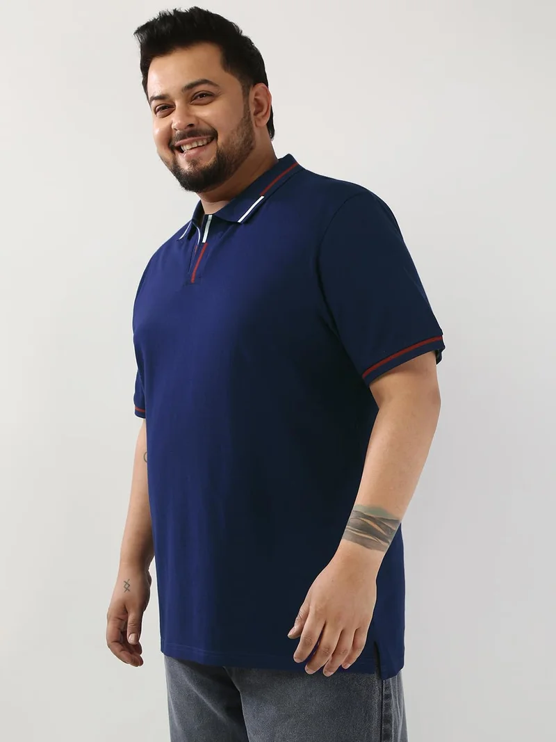 Urbano Fashion  Urbano Plus Men's Navy Solid Regular Fit Half Sleeve Cotton Polo T-Shirt  | Best Price UAE