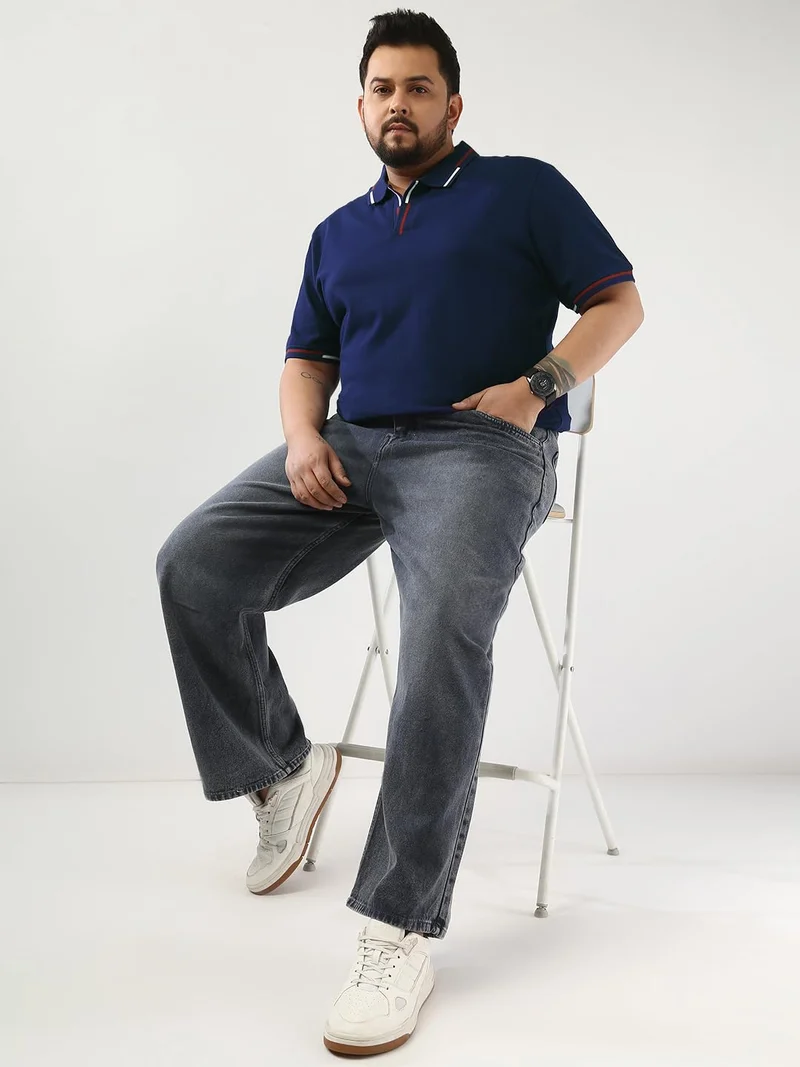 Urbano Fashion  Urbano Plus Men's Navy Solid Regular Fit Half Sleeve Cotton Polo T-Shirt  | Best Price UAE