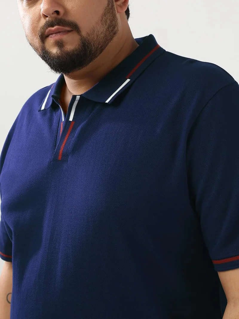 Urbano Fashion  Urbano Plus Men's Navy Solid Regular Fit Half Sleeve Cotton Polo T-Shirt  | Best Price UAE