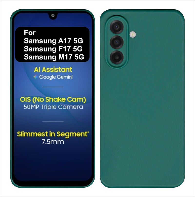 SBMS Silicone Back Cover Case for Samsung Galaxy A17 5G / Samsung F17 5G / Samsung M17 5G | Soft Micro-Fibre Lining Inside | Camera Protection Bump | Shockproof Back Cover Case (Green CandyCloth) - Image 1