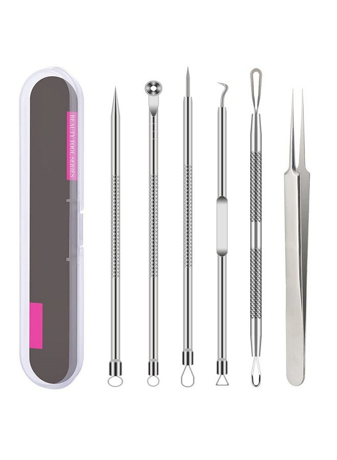 BLAAROOM Pimple Popper Tool Kit , 6 Pcs Blackhead Remover Acne Needle Tools Set Removing Treatment Comedone Whitehead Popping Zit for Nose Face Skin Blemish Extractor Tool - Silver  - Image 1