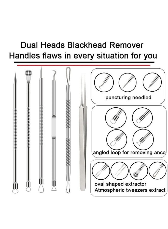 BLAAROOM Pimple Popper Tool Kit , 6 Pcs Blackhead Remover Acne Needle Tools Set Removing Treatment Comedone Whitehead Popping Zit for Nose Face Skin Blemish Extractor Tool - Silver  - Image 2