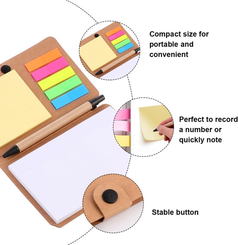DOITOOL Sticky Memo Pad Set with Kraft Paper Cover, Multifunctional Self-Stick Notes and Index Label Tabs for Office and School Organization, Khaki - Image 3