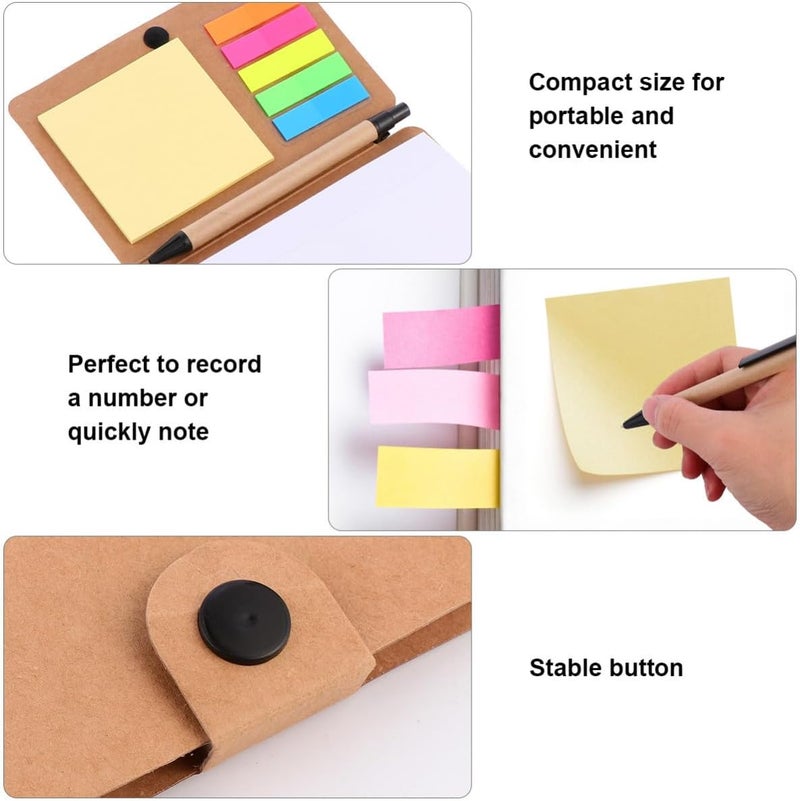 DOITOOL Sticky Memo Pad Set with Kraft Paper Cover, Multifunctional Self-Stick Notes and Index Label Tabs for Office and School Organization, Khaki - Image 5