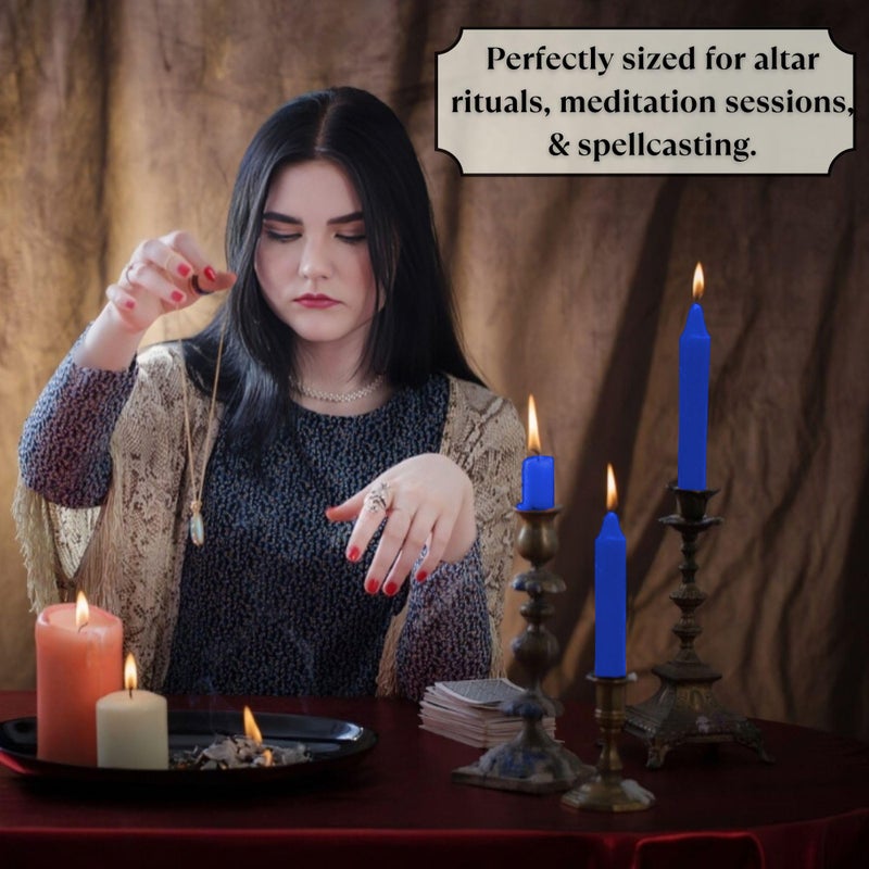 VrindaÂ® Set of 20-4" Mini Chime Ritual Spell Unscented Taper Candles â€“ Ideal for Chime/Altar/Spell Work (Blue) - Image 4