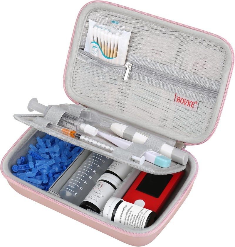 bovke BOVKE Diabetic Supplies Travel Case, Storage Bag for Diabetes Testing Kit, Glucose Meter, Insulin Pens, Test Strips, Lancets, Syringe, Needles and Other Diabetic Supplies Carrying Case, Rose Gold 