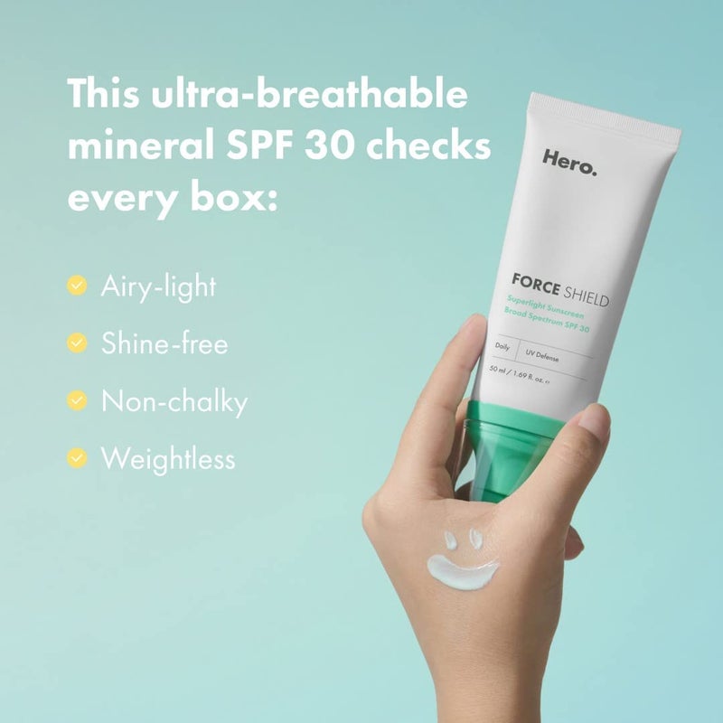 Hero Cosmetics Force Shield Superlight Sunscreen SPF 30 - Everyday Lightweight Sunscreen for Face & Acne-Prone Skin with Zinc Oxide - Fragrance Free 50 ml - Image 3