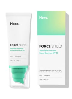 Hero Hero Cosmetics Force Shield Superlight Sunscreen SPF 30 - Everyday SPF 30 for Acne-Prone Skin with Zinc Oxide, Green Surge, and Extremolytes - Fragrance Free and Reef Safe (50 ml)  - Image 1