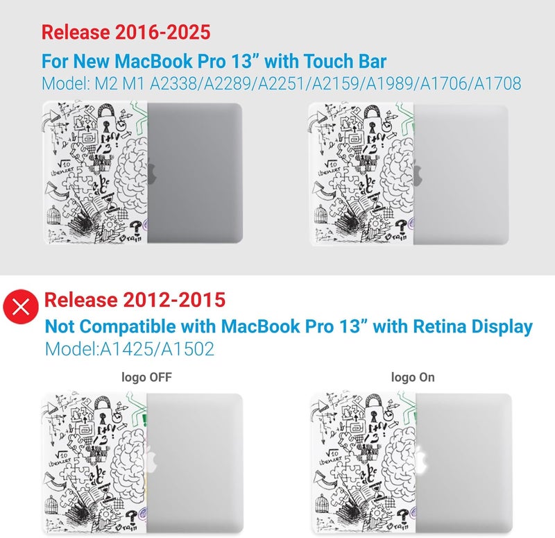 I Benzer Compatible with 2025 2024 M2 MacBook Pro 13 Inch Case 2025-2016 M1 A2338 A2289 A2251 A2159 A1989 A1706 A1708, Hard Shell Case & Keyboard Cover for Mac Pro 13, Brain , T13BRN+1 - Image 4