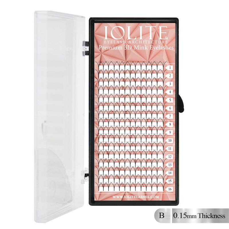 Iolite Premium 3D Mink Volume Eyelashes – Natural & Lightweight False Lashes  (B Curl) Thickness 0.15mm