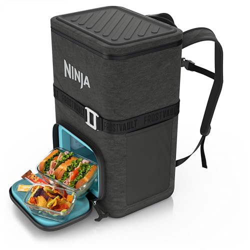 Ninja Backpack Cooler FrostVault Go 36 Can Soft Cooler Leakproof Zipper with Built in Can Opener 2 Ice Packs Dry Storage Drawer for Hiking Camping More Charcoal Gray FF136CG - Image 1