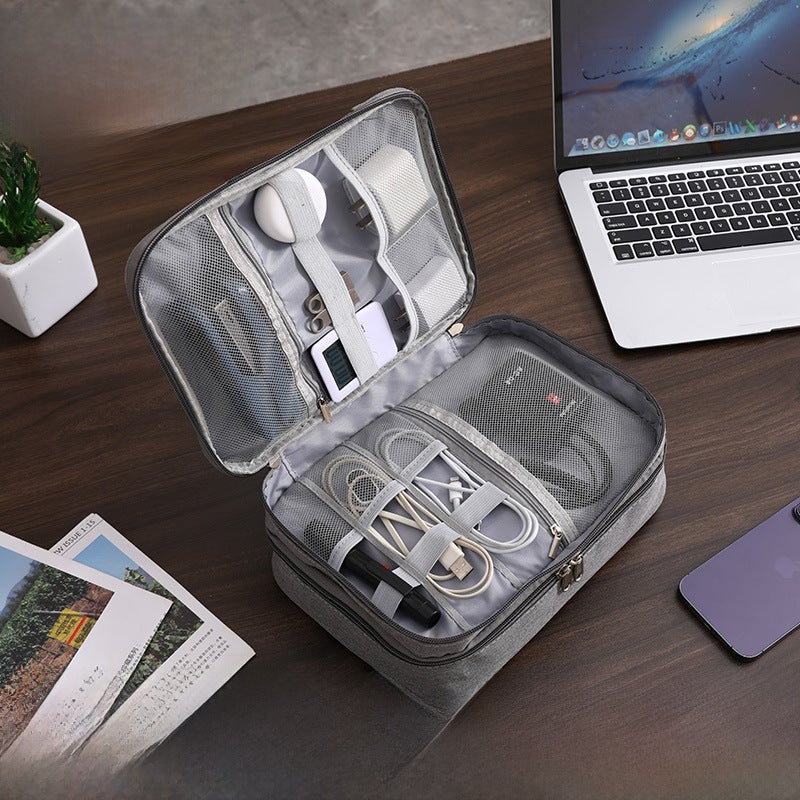 Storage Bag Dark Blue - Multifunctional Storage With Built-In Power Bank Cord Organizer For Travel Desktop Bedroom Use - Image 3