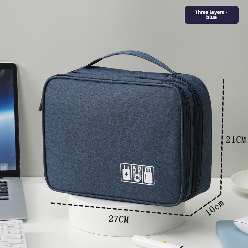 Storage Bag Dark Blue - Multifunctional Storage With Built-In Power Bank Cord Organizer For Travel Desktop Bedroom Use - Image 1