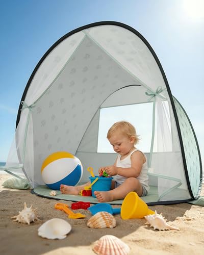 WEMOH Baby Beach Tent, 2026 Upgrade Pop Up UPF 50+ UV Protection Sun Shelter Canopy with Mosquito Net Portable Outdoor Shade Summer Essentials for Babies & Toddlers - Image 1