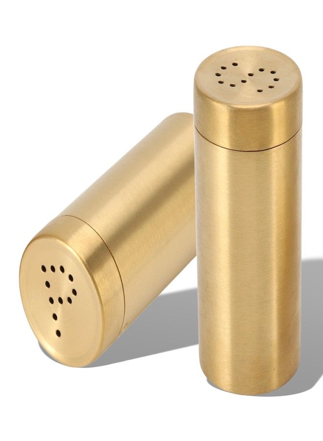 LUCKDANO 2 Pcs Salt and Shaker, Stainless Steel Gold Seasoning Bottle Screw Open Top Powdered Sugar Shaker Dredge Shaker for Kitchen Cooking - Image 1