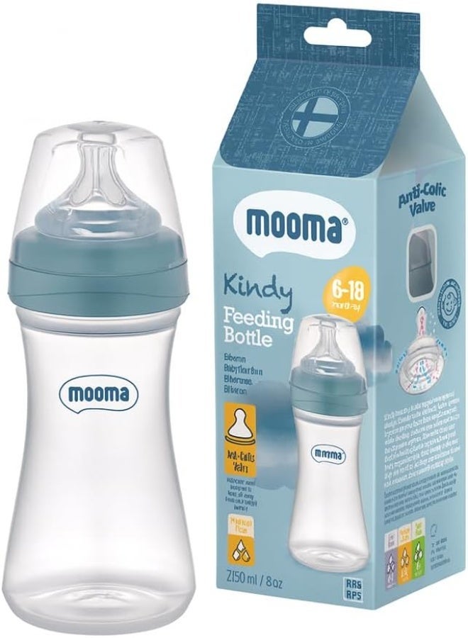 زجاجة رضاعة Mooma Kindy للأطفال سعة 250 مل مع صمام مضاد للمغص، خالية من مادة BPA، عنق واسع، تدفق متوسط (6–18 شهرًا). - Image 1