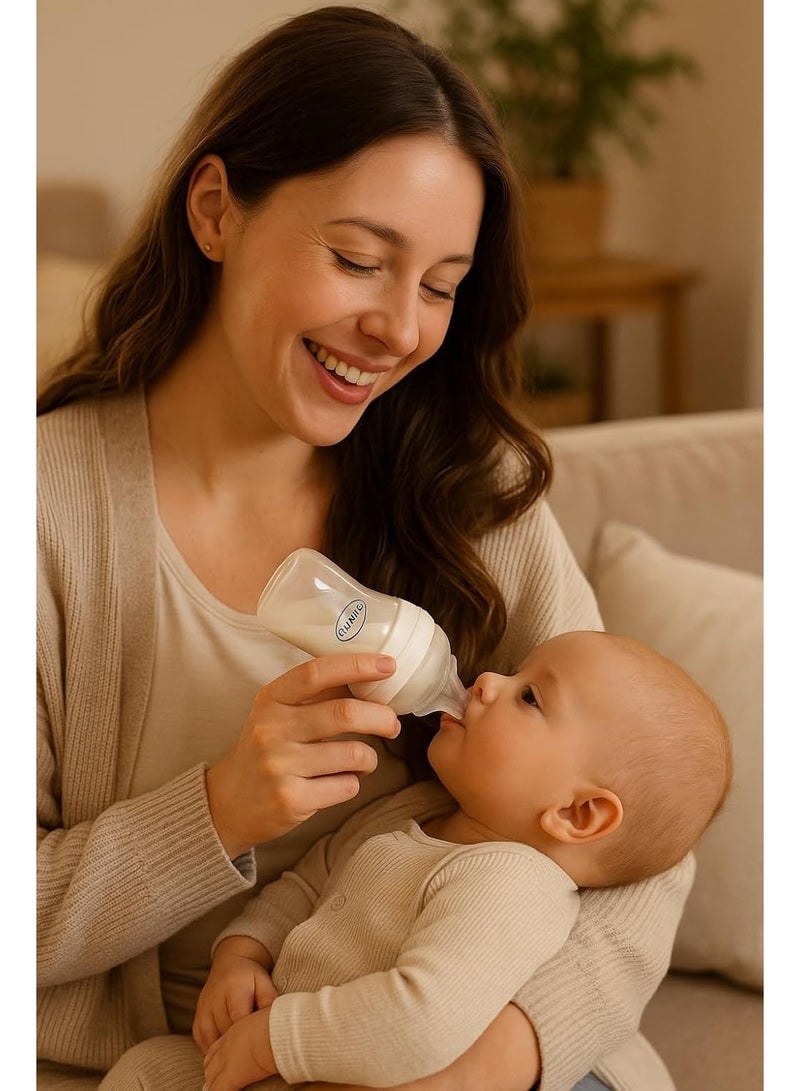 زجاجة رضاعة Mooma Kindy للأطفال سعة 250 مل مع صمام مضاد للمغص، خالية من مادة BPA، عنق واسع، تدفق متوسط (6–18 شهرًا). - Image 2