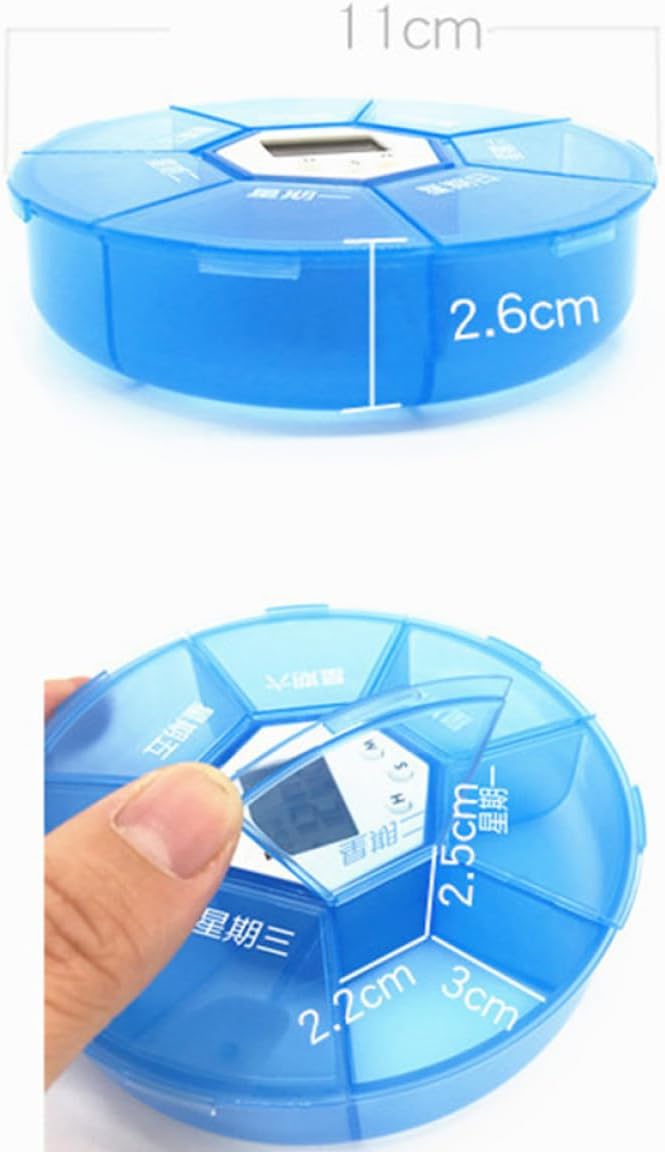 7-Compartment Electronic Alarm Pill Organizer Box with Reminder Function, Portable Daily Medicine Case for Patients and Travel, Blue - Image 2