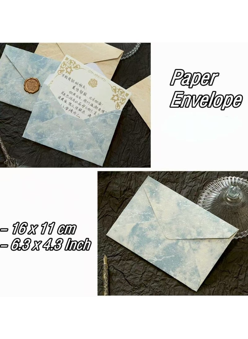  طائرة ورقية طقم ورق كتابة مع 10 أوراق من الورق المبطن بالزهور و3 أظرف هدايا زرقاء و3 ملصقات مختومة بالشمع - طقم ورق كتابة كلاسيكي لدعوات الزفاف أو الشعر أو المكتب المنزلي. - Image 3