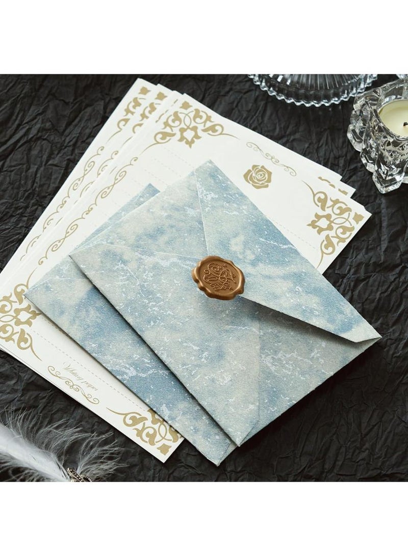  طائرة ورقية طقم ورق كتابة مع 10 أوراق من الورق المبطن بالزهور و3 أظرف هدايا زرقاء و3 ملصقات مختومة بالشمع - طقم ورق كتابة كلاسيكي لدعوات الزفاف أو الشعر أو المكتب المنزلي. - Image 5
