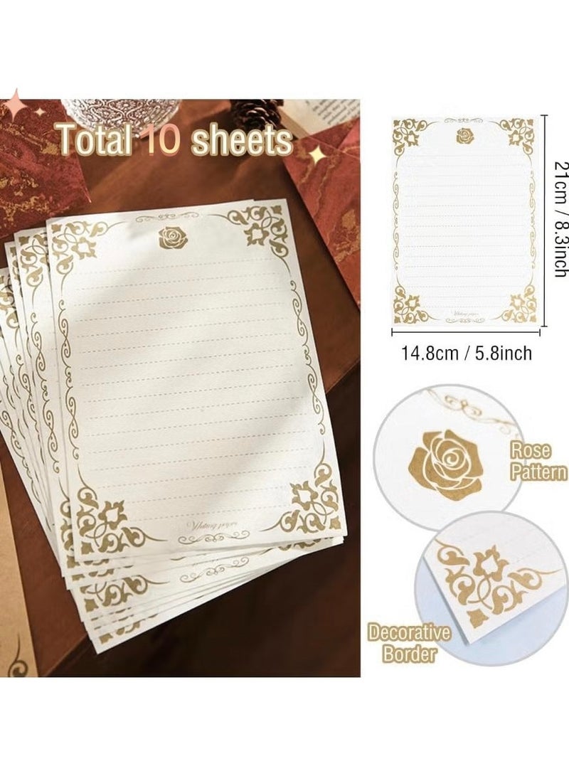  طائرة ورقية طقم ورق كتابة مع 10 أوراق من الورق المبطن بالزهور و3 أظرف هدايا زرقاء و3 ملصقات مختومة بالشمع - طقم ورق كتابة كلاسيكي لدعوات الزفاف أو الشعر أو المكتب المنزلي. - Image 2