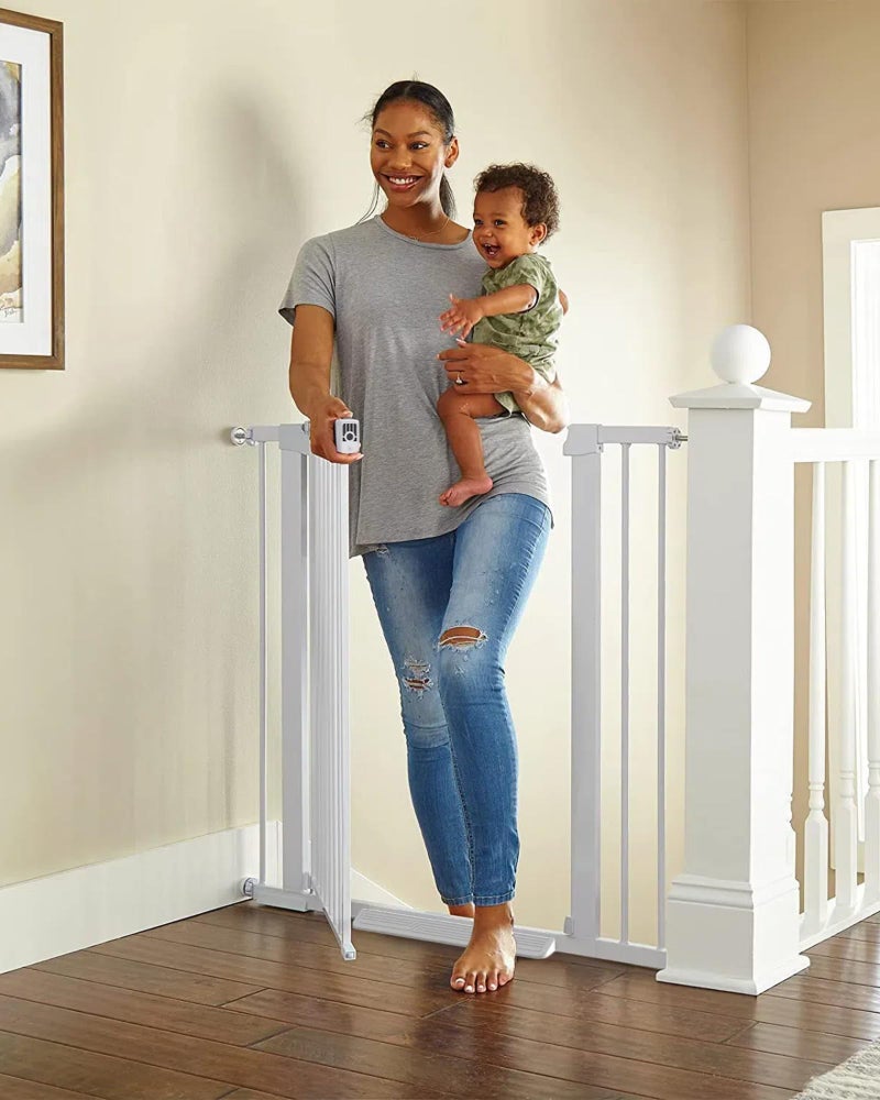 Cumbor 36" Extra Tall Baby Gate for Stairs, 29.7-40.6"(Extensions Included) Wide Dog Gate for Doorways, Pressure Mounted Auto-Close Pets Gates for Dogs Indoor, Durable Safety Child Gate, White - Image 1