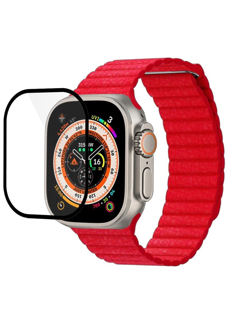 CATANES - 2 Packs For Apple Watch Band 49mm Leather Loop Band Magnetic Watch Strap Wristband and 3D Screen Protector Red - Image 1