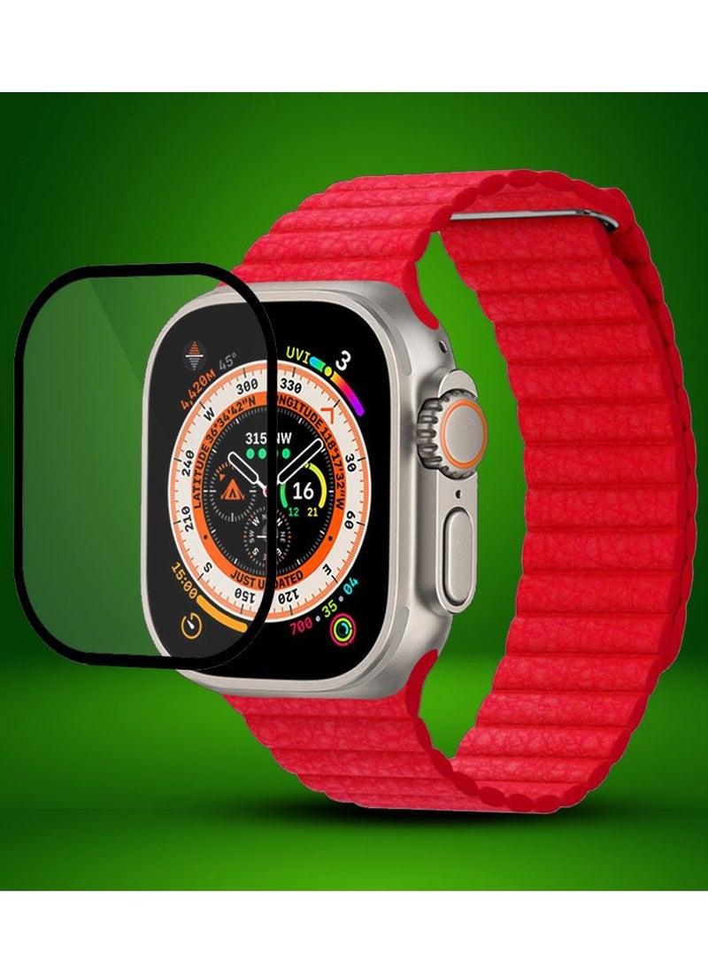 CATANES - 2 Packs For Apple Watch Band 49mm Leather Loop Band Magnetic Watch Strap Wristband and 3D Screen Protector Red - Image 1