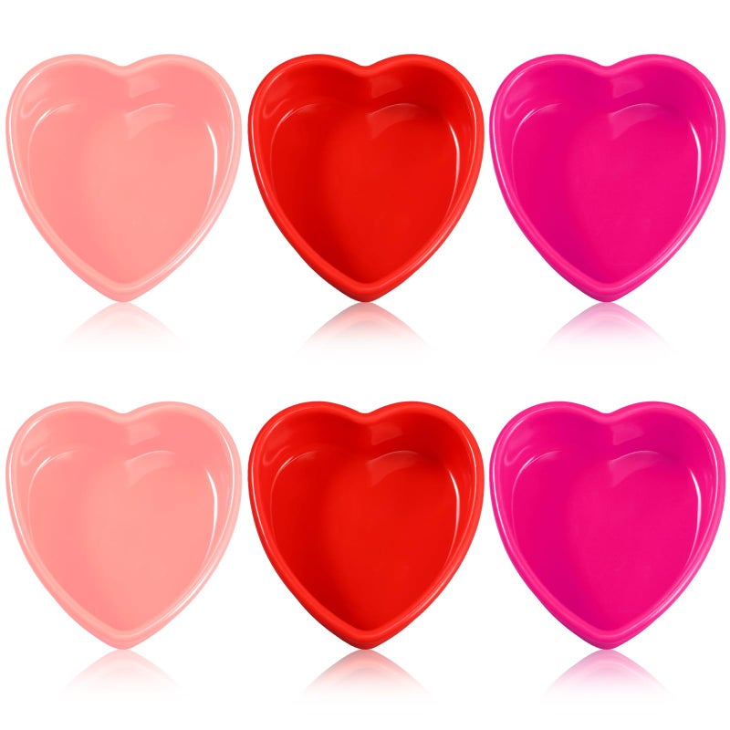Menkxi 6 Pcs Silicone Heart Shaped Cake Pans 4 Inches Mini Heart Cake Pan Nonstick Chocolate Mold Baking Pan Baking Tray Bakeware for Valentine Birthday Cupcake Muffin Tool (Red, Pink, Rose Red) - Image 1