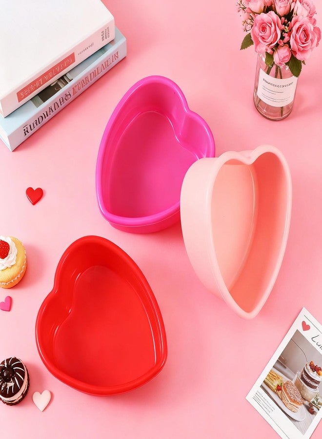 Menkxi 6 Pcs Silicone Heart Shaped Cake Pans 4 Inches Mini Heart Cake Pan Nonstick Chocolate Mold Baking Pan Baking Tray Bakeware for Valentine Birthday Cupcake Muffin Tool (Red, Pink, Rose Red) - Image 3