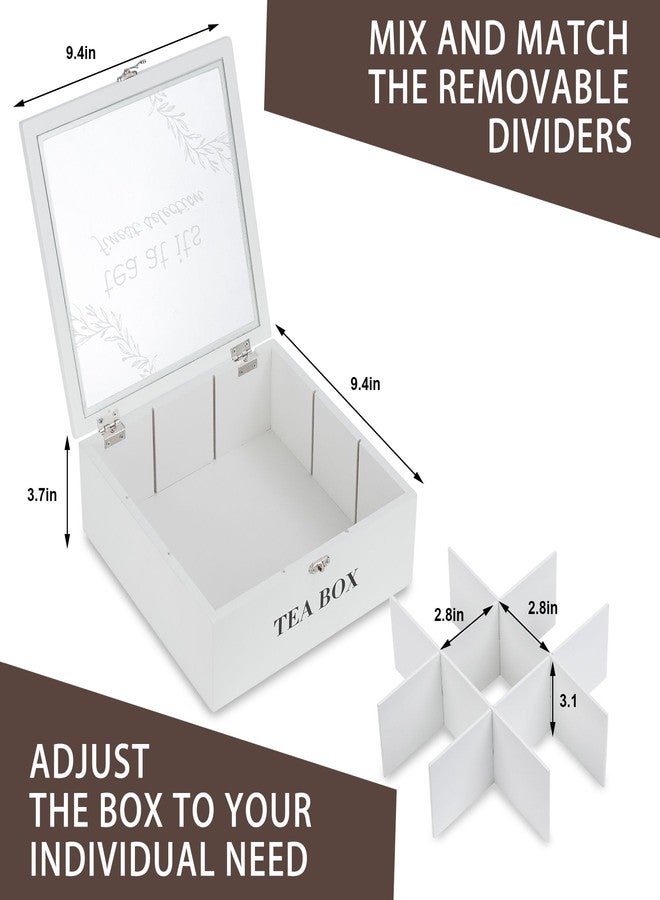 handrong Tea Box Organizer,Wood Tea Bag Holder Organizer,Modern Teas Bag Storage with 9 Compartments and Glass Cover for Home Office Gift - Image 5