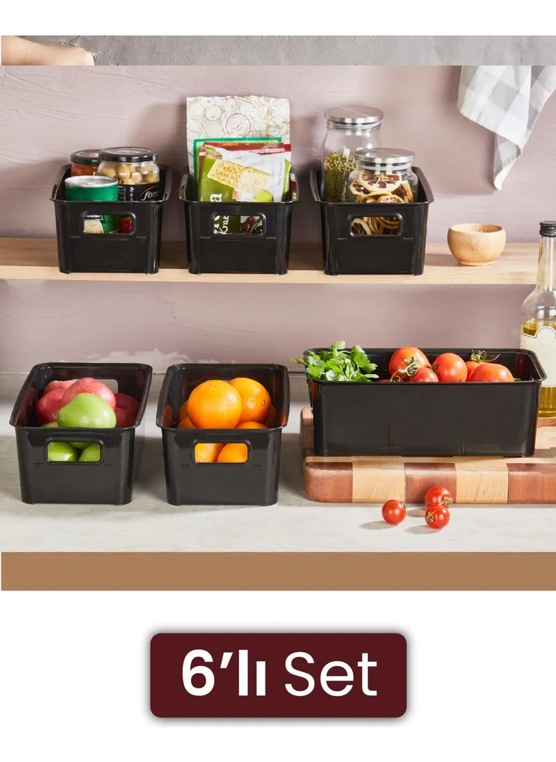Vienev 6-Piece Basket Organizer with Handles Black