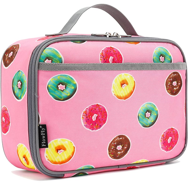 FlowFly Kids Lunch box Insulated Soft Bag Mini Cooler Back to School Thermal Meal Tote Kit for Girls Boys Doughnut