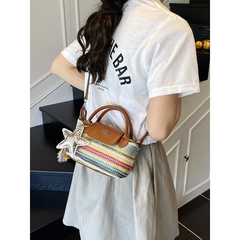 Women'S New High-Value Handbag Dumpling Bag New Style Colorful Striped Shoulder Crossbody Bag - Image 3