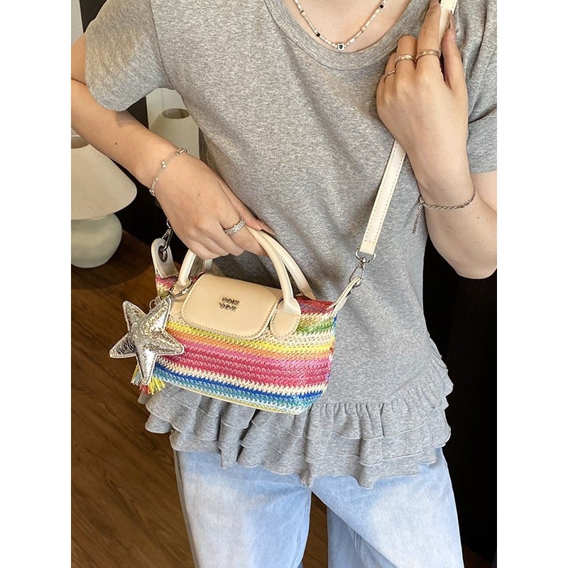 Women'S New High-Value Handbag Dumpling Bag New Style Colorful Striped Shoulder Crossbody Bag - Image 2