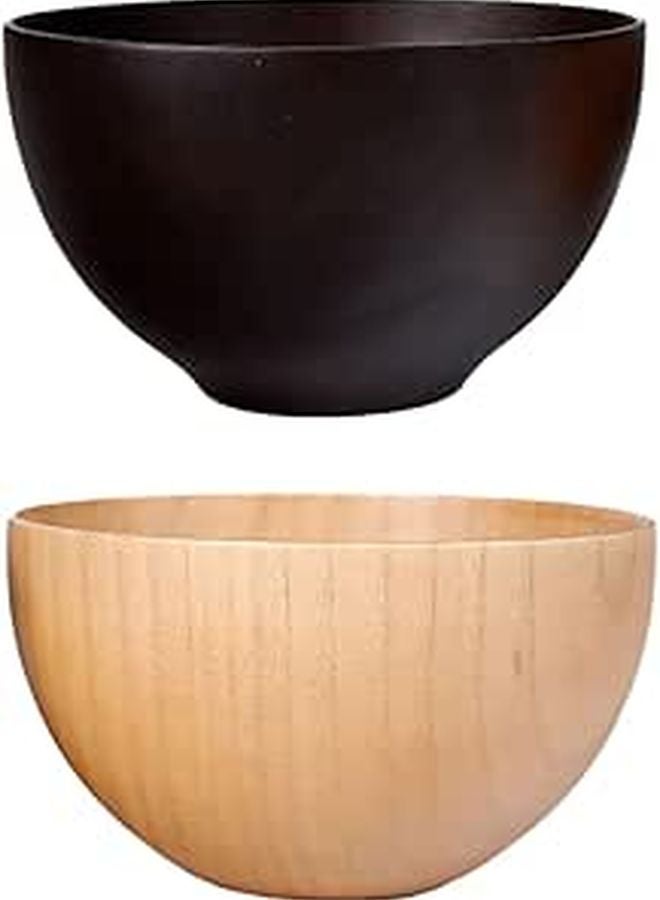 Wooden Soup Noodle Bowl Set 2 Pieces Flat Bottom Food Grade Coffee Natural Finish - Image 1