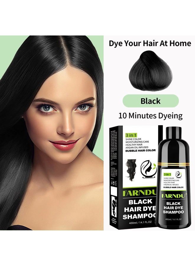 Farndu Black Hair Dye Shampoo for Women & Men, Gray Hair Coverage Herbal Natural 3 in 1 Hair Color Shampoo, Champu para canas - Image 2