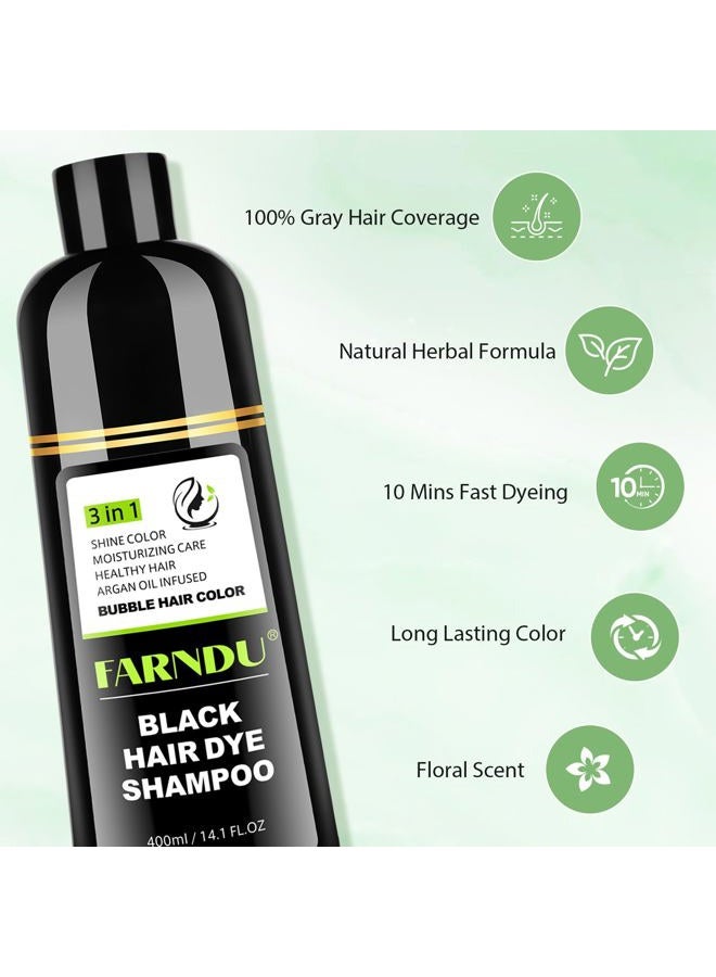 Farndu Black Hair Dye Shampoo for Women & Men, Gray Hair Coverage Herbal Natural 3 in 1 Hair Color Shampoo, Champu para canas - Image 5