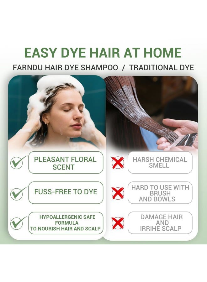 Farndu Black Hair Dye Shampoo for Women & Men, Gray Hair Coverage Herbal Natural 3 in 1 Hair Color Shampoo, Champu para canas - Image 3