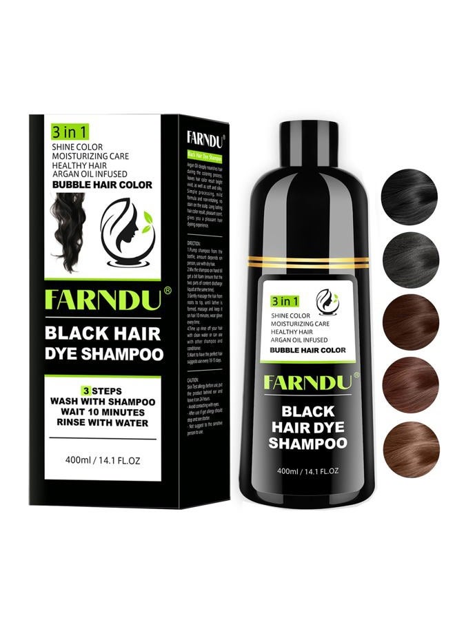 Farndu Black Hair Dye Shampoo for Women & Men, Gray Hair Coverage Herbal Natural 3 in 1 Hair Color Shampoo, Champu para canas - Image 1