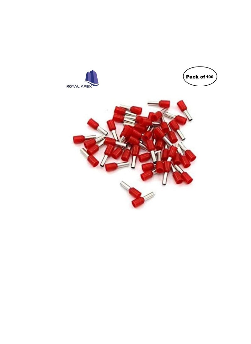 Generic Insulated Ferrules Terminal Block Cord End Wire Tubular Connector, Electrical Crimp Cable Lugs, Terminal Cable Crimp Cable Sleeve for Wire Connection (Pack of 100) (2.5mm -E2508, Red)  - Image 2