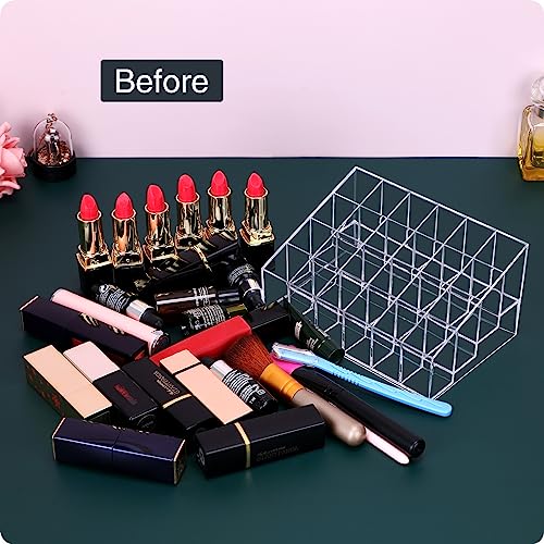 MOSIKER Lipstick Organizer,Small Clear Plastic Compact Lip Gloss Chapstick Perfume Sample Mascara Holder with 24 Slots - Image 3
