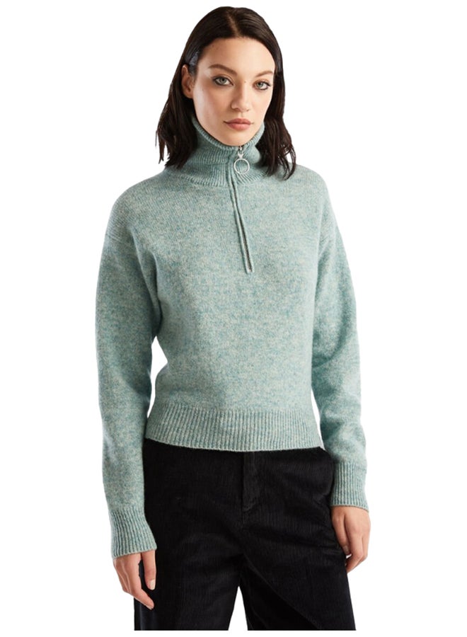 Benetton HIGH NECK SWEATER IN PURE SHETLAND WOOL  - Image 1