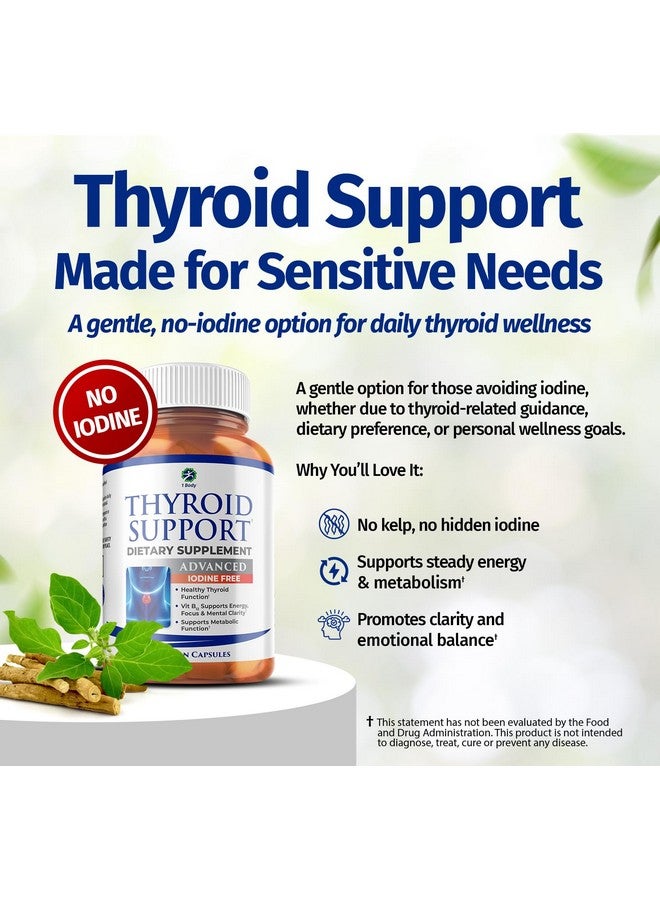 1 Body مكمل دعم الغدة الدرقية 1، خالي من اليود، نباتي، مع L-تيروسين وأشواغاندا، 60 كبسولة - Image 2