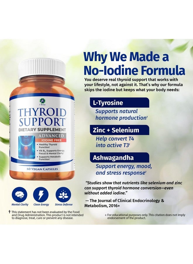 1 Body مكمل دعم الغدة الدرقية 1، خالي من اليود، نباتي، مع L-تيروسين وأشواغاندا، 60 كبسولة - Image 5