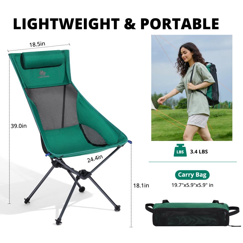 CAMEL CROWN High Back Camping Chair with Pillow Design, Folding Compact Backpacking Chair, Stable Portable Chair for Outdoor Camp, Travel, Beach, Picnic, Festival, Hiking - Image 2